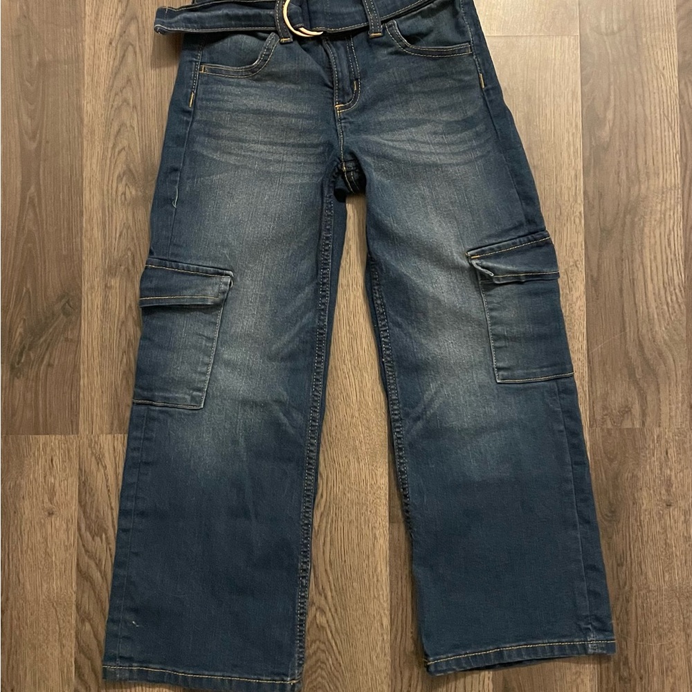 Justice Dark Denim Jeans with Gold Belt Detail